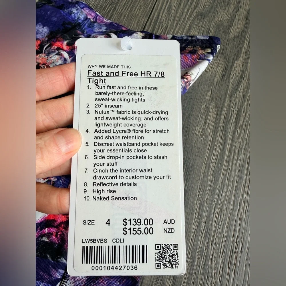 Lululemon Fast & Free 7/8 HR Tight in CDLI Australian Release Purple Floral